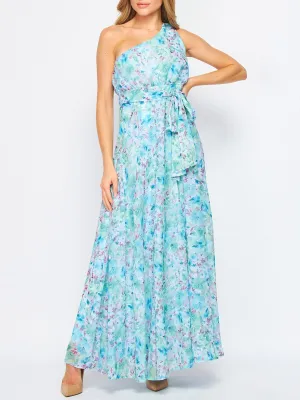 WOMEN'S SLEEVELESS ONE SHOULDER FLORAL MAXI DRESS