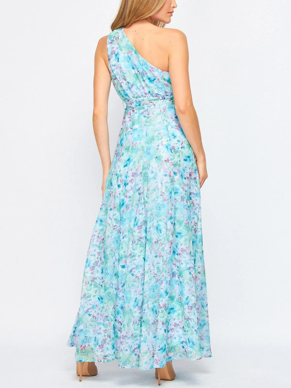 WOMEN'S SLEEVELESS ONE SHOULDER FLORAL MAXI DRESS