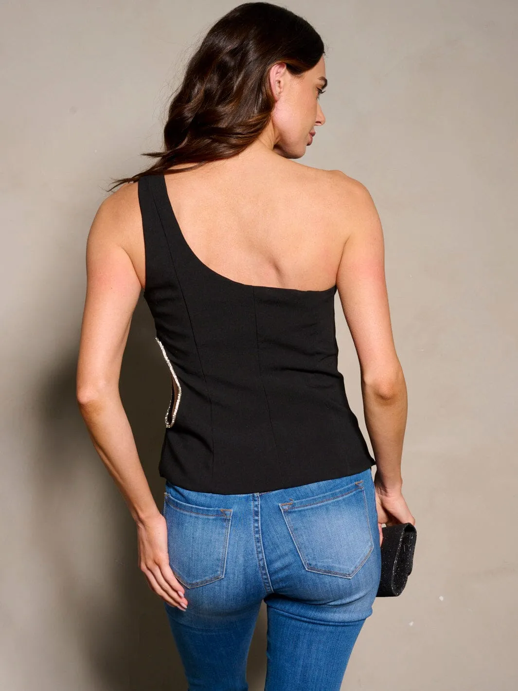 WOMEN'S SLEEVELESS ONE SHOULDER SIDE CUT OUT TOP