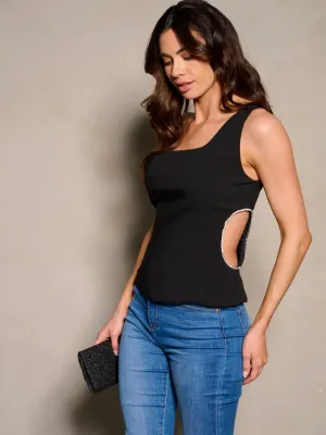 WOMEN'S SLEEVELESS ONE SHOULDER SIDE CUT OUT TOP