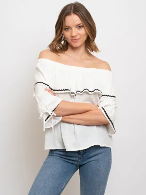 WOMEN'S WOVEN OFF SHOULDER TOP