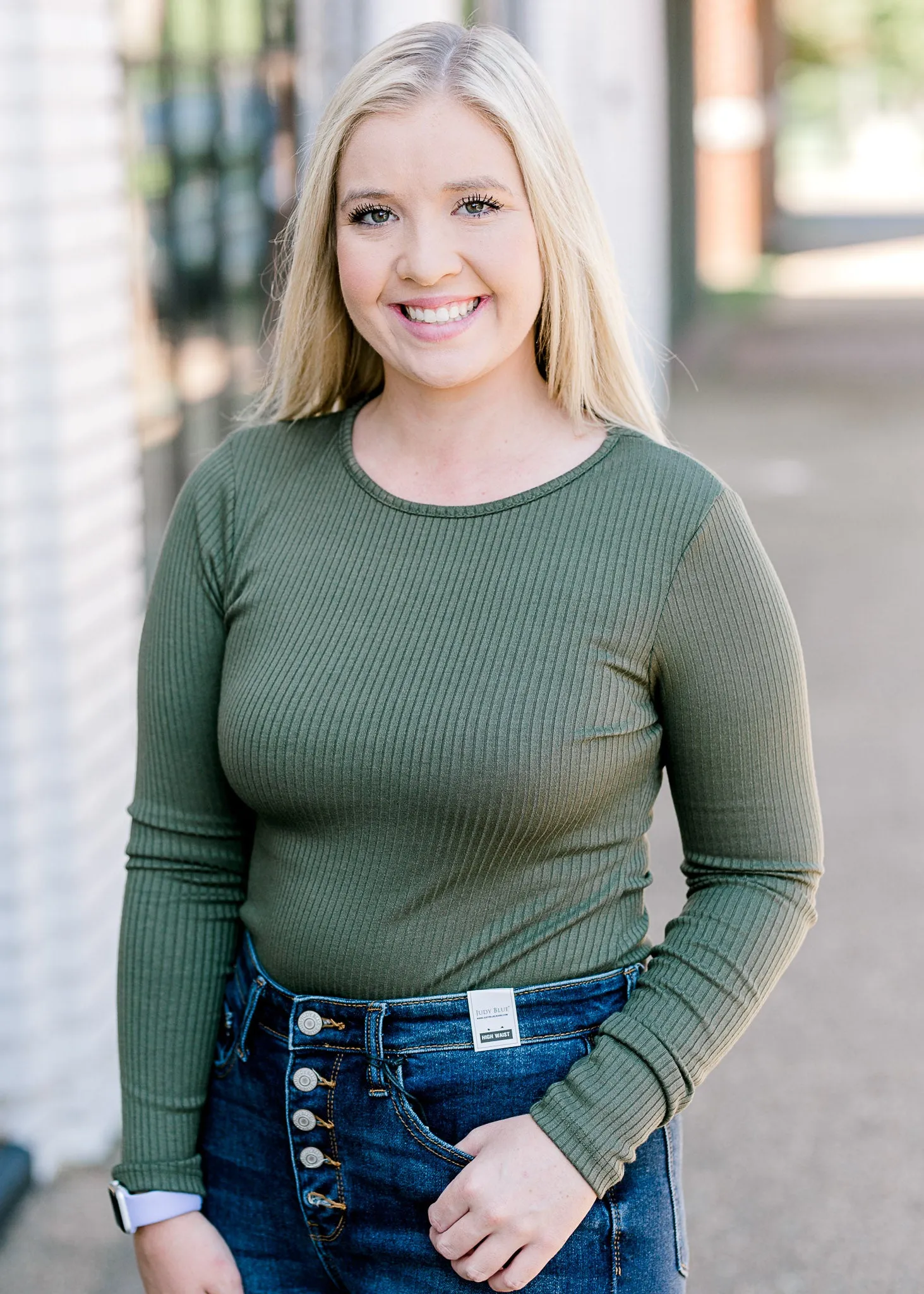 X Olive Ribbed Bodysuit