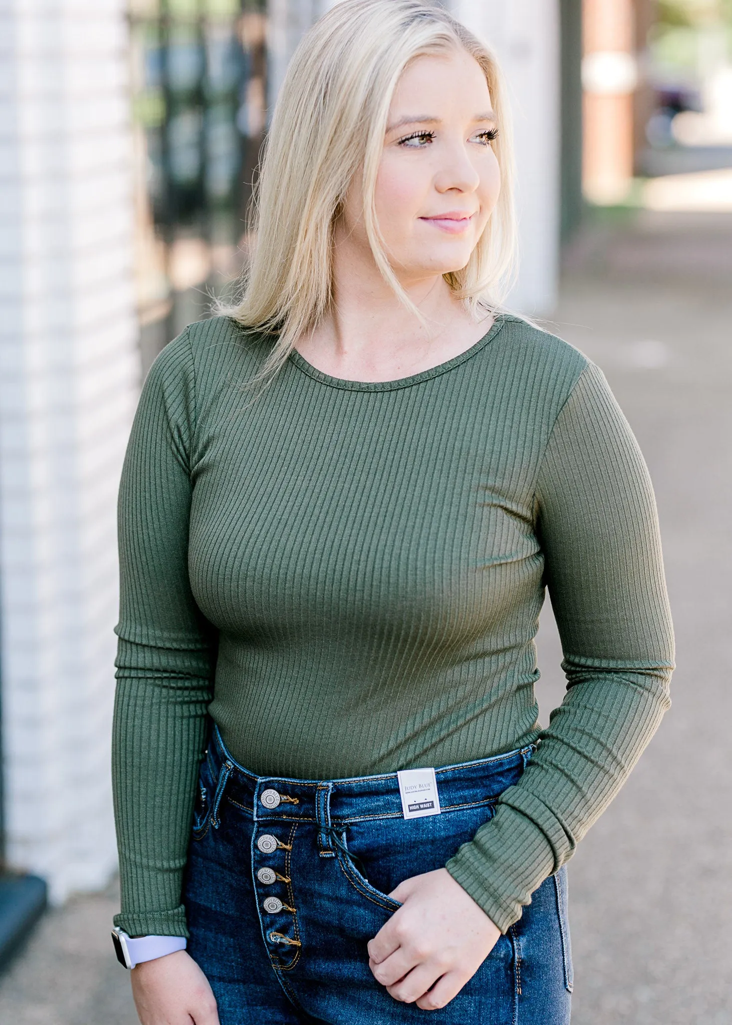 X Olive Ribbed Bodysuit