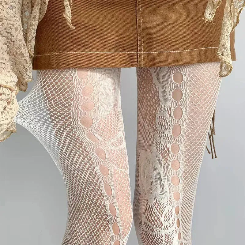 Y2K Rose Lace Mesh Fishnet Pantyhose
