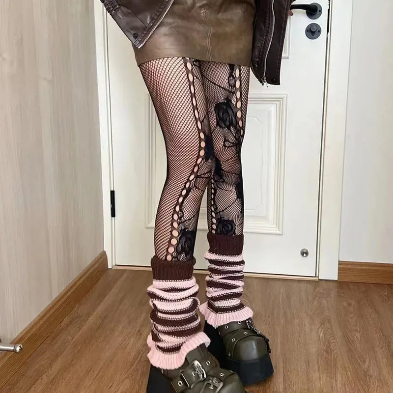 Y2K Rose Lace Mesh Fishnet Pantyhose