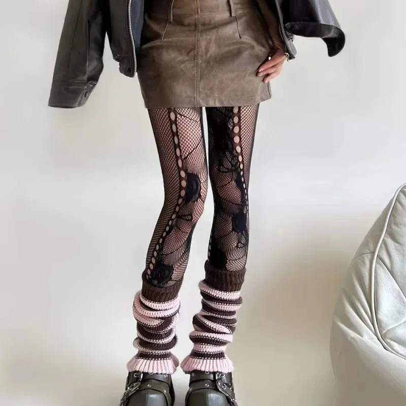 Y2K Rose Lace Mesh Fishnet Pantyhose