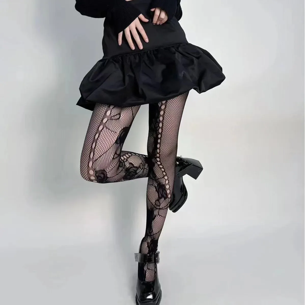 Y2K Rose Lace Mesh Fishnet Pantyhose