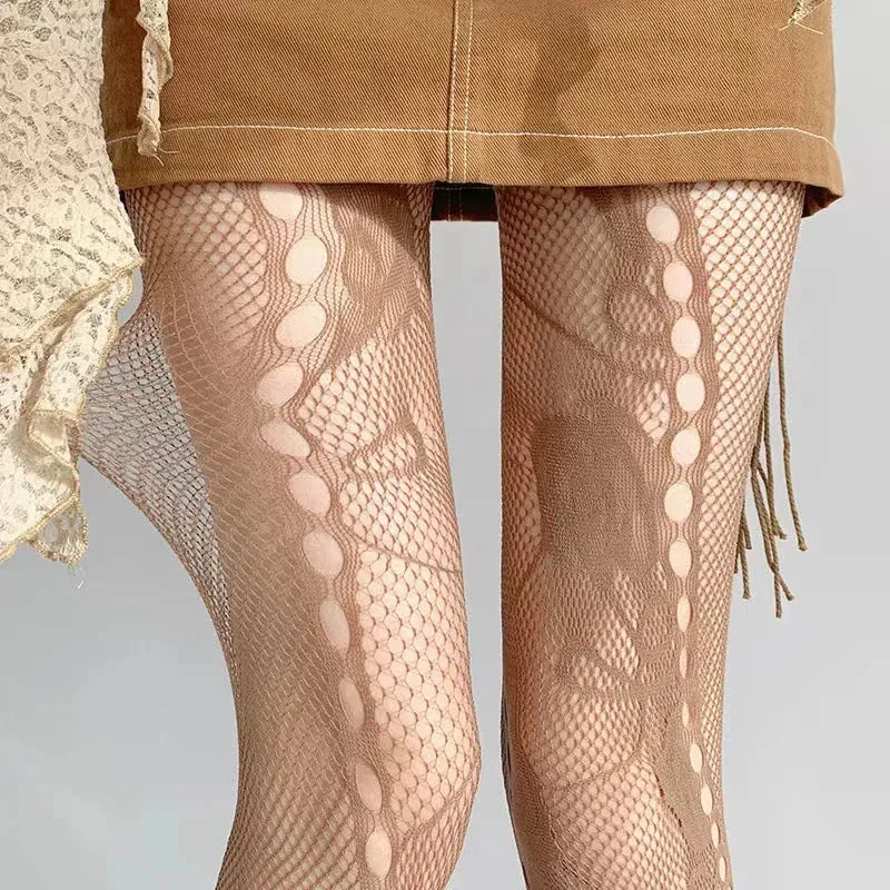 Y2K Rose Lace Mesh Fishnet Pantyhose