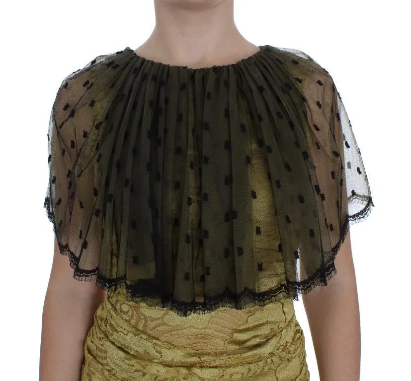 Yellow Black Floral Lace Ricamo Gown Dress