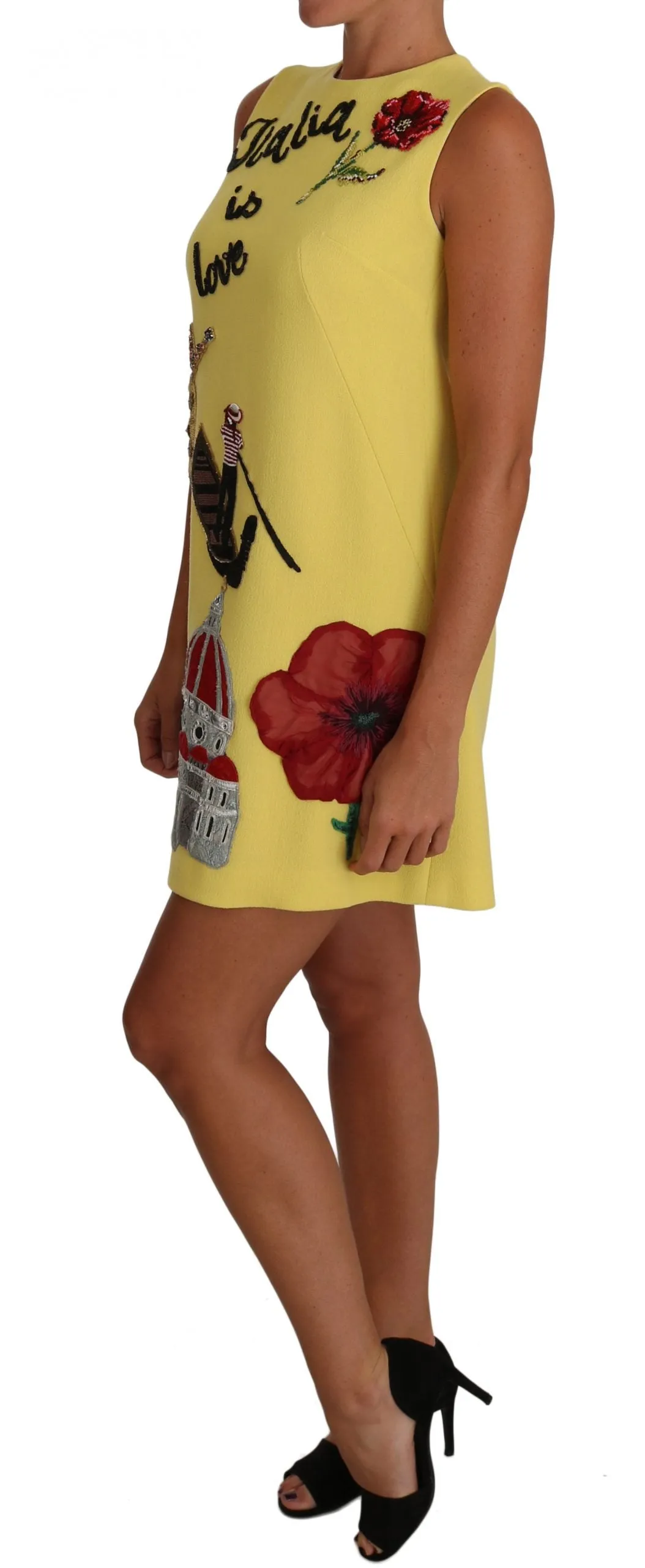 Yellow ITALIA IS LOVE Crêpe Embroidered Crystal Dress