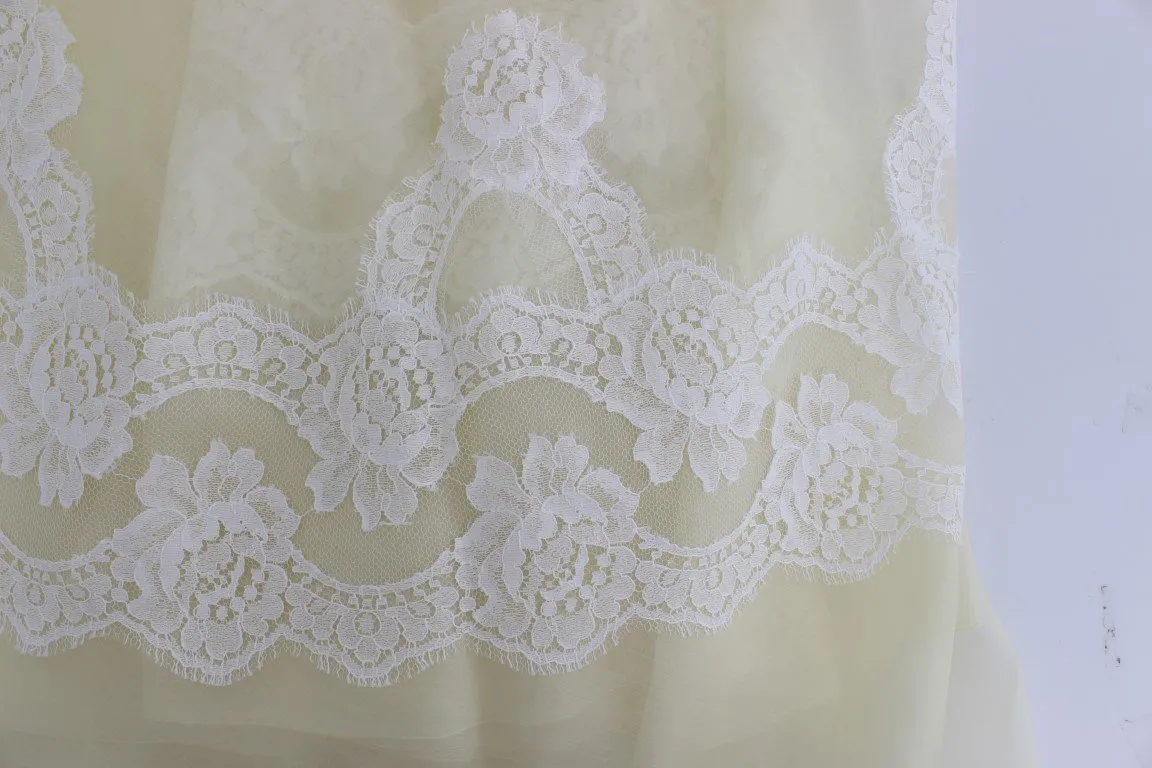 Yellow White Lace Silk Maxi Gown Dress